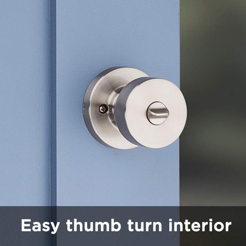 Kwikset Pismo Interior Privacy Door Knob with Lock  Door Handle For Bathroom and Bedroom  Satin Nickel Keyless Turn Lock Doorknob  with Microban Protection - Image 3